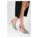 Shoeberry Women's Leroy Platinum Silvery Stone Heeled Shoes Stiletto