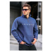 Madmext Navy Blue Zipper Collar Embroidered Sweatshirt 6028