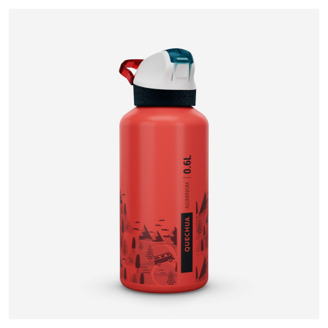 Detská hliníková turistická fľaša 0,6 l s rýchlouzáverom a slamkou QUECHUA