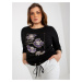 Women's blouse plus size with 3/4 sleeves and print - black