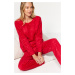 Trendyol Red Polka Dot Fleece Winter Knitted Pajamas Set