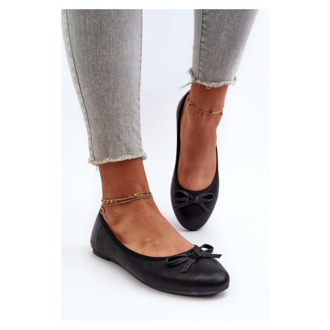 Eco-friendly leather ballerinas with bow, black sandel