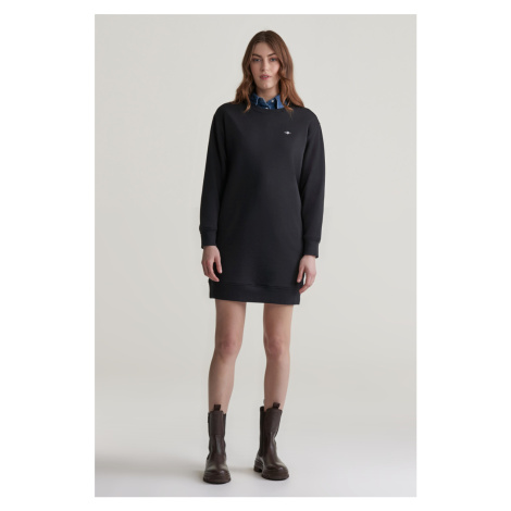 MIKINOVÉ ŠATY GANT REL SHIELD C-NECK SWEAT DRESS BLACK