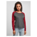 Women's contrasting long-sleeved raglan charcoal/burgundy