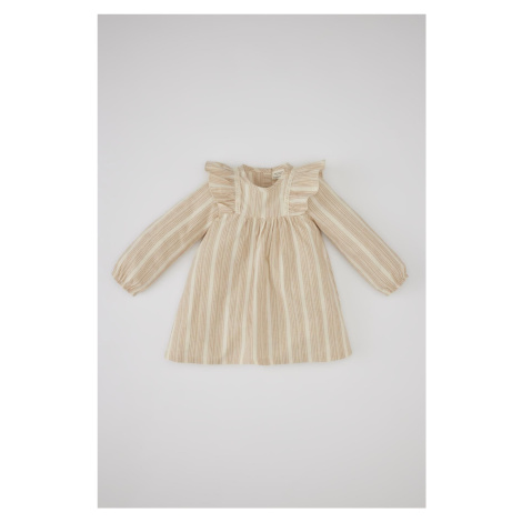 DEFACTO Baby Girl Striped Long Sleeve Linen Look Dress