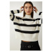 Happiness İstanbul Women's Ecru High Neck Striped Knitwear Sweater