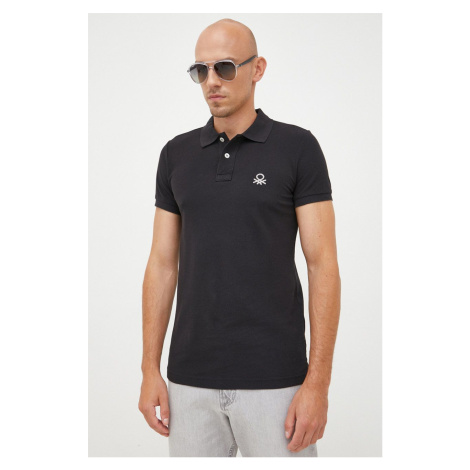 Bavlnené polo tričko United Colors of Benetton čierna farba, jednofarebné