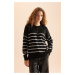 DEFACTO Relaxed Cut Button-down Striped Knitwear Sweater