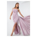 Lafaba dámske fialové saténové večerné šaty na jedno rameno & šaty na ples