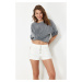 Trendyol White Buttoned Front High Waist Denim Mini Shorts