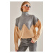 Bianco Lucci Women's Turtleneck Diamond Patterned Knitwear Sweater