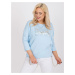 Light blue blouse of larger size with 3/4 sleeves