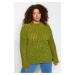 Trendyol Curve zelený prelamovaný/perforovaný pletený sveter