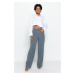 Trendyol indigo vysoký pás široký nohavice/široké nohavice plisované