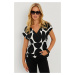 Cool & Sexy Women's Black-Ecru V-Neck Patterned Blouse