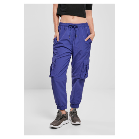 Women's Wavy Nylon High Waisted Cargo Pants Blue Purple Urban Classics