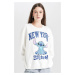 DEFACTO Cool Disney Lilo & Stitch Oversize Wide Pattern Crew Neck Printed Thick Sweatshirt