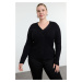 Trendyol Curve Black Front Knot Detailed V Neck Knitwear Sweater