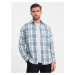 Ombre Classic men's flannel cotton plaid shirt - blue and cream