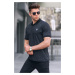 Madmext Black Patterned Polo Neck T-Shirt 5876