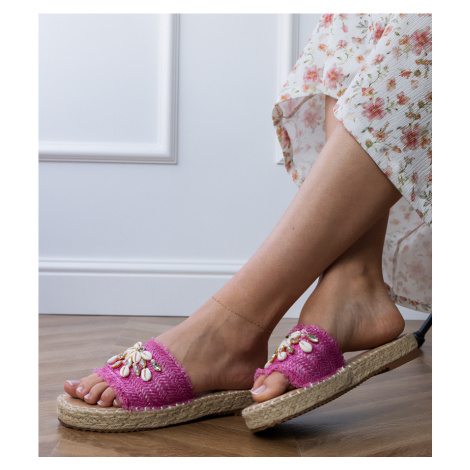 D/CEO Pink woven espadrille flip-flops with walrus shells