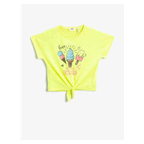 Koton Summer Themed T-Shirt with a Printed Lace-Up.