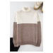 Trendyol Mink Men's Slim Fit Turtleneck Color Block Knitwear Sweater