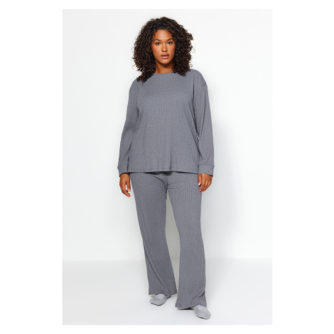 Trendyol Curve Gray Corded Knitted Top and Bottom Set