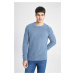 DEFACTO Blue Standard Fit Regular Cut Crew Neck Knitwear Sweater