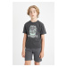 DEFACTO Boy's Crew Neck Printed Short Sleeve T-Shirt