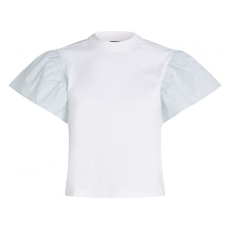 Tričko Karl Lagerfeld Ruffled Slv Fabric Mix T-Shirt Biela