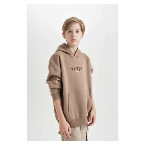 DEFACTO Boy Oversize Fit Wide Mold Back Printed Hooded Sweatshirt