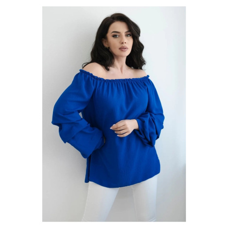 Spanish blouse with decorative sleeves cornflower blue