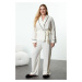 Trendyol Curve Beige Piping Detailed Double Breasted Viscose Woven Pajama Set