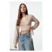 Trendyol Beige Soft Tie Detailed Long Sleeve Knitted Blouse