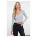 Trendyol Gray Melange Fitted Pool Neck Long Sleeve Stretchy Knitted Blouse