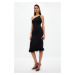 Trendyol Black Fitted Evening Dress with Weave Tights