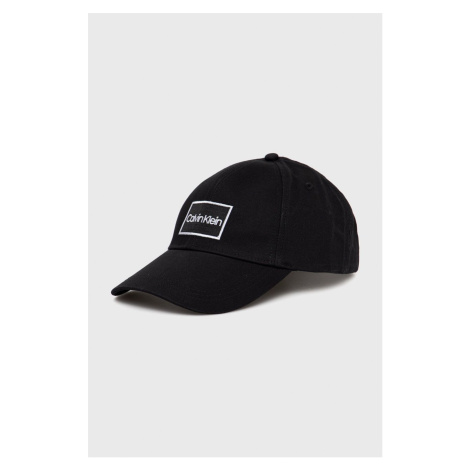 Bavlnená čiapka Calvin Klein čierna farba, jednofarebná