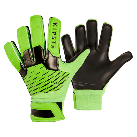 Detské brankárske futbalové rukavice F100 Resist zeleno-čierne KIPSTA