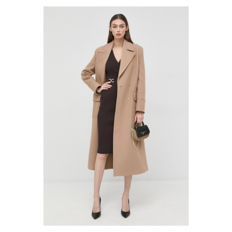Vlnený kabát Pinko dámsky, béžová farba, prechodný, dvojradový