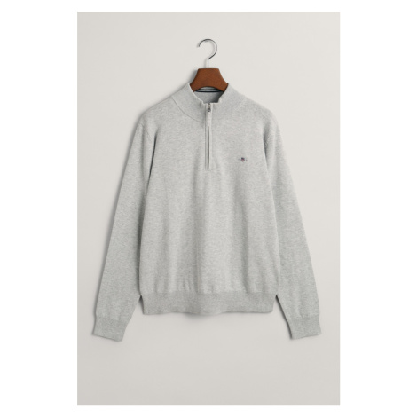 SVETER GANT SHIELD COTTON HALF ZIP LIGHT GREY MELANGE