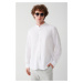 Avva Men's White Large Collar Linen Blended Standard Fit Normal Cut Shirt