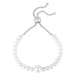 Oceľový náramok v striebornej farbe - perleťovo biele korálky, číry zirkónik, posuvné zapínanie