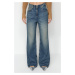 Trendyol Blue More Sustainable Faded Effect Vintage Zipper Detail High Waist Wide Leg Jeans