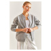Bianco Lucci Women's Silvery Pocket Zippered Knitwear Cardigan