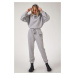 Happiness İstanbul Women's Gray Fleece Printed Tracksuit Set