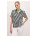 Bigdart Women's Green Polo Collar Zippered Striped T-Shirt 0497