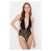 Trendyol Black Lace Detailed Knitted Body with Snap fastener