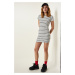 Happiness İstanbul Women's White Striped Knitted Mini Dress