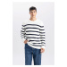 DEFACTO Men's Ecru Standard Fit Regular Cut Crew Neck Striped Knitwear Sweater